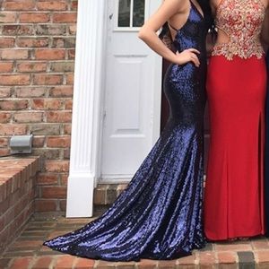 Navy blue sparkly prom dress